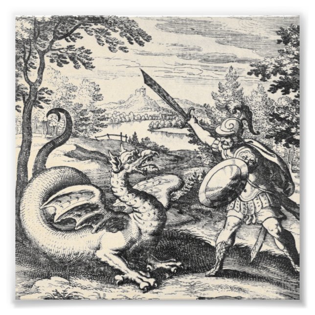 Alchemy Dragon Fights Gladiator Fototryck (Framsidan)