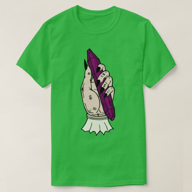 Alchemy Hand med Crystal Mörk Arts Pagan T Shirt (Design framsida)