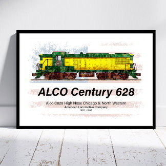 Alco C-628 Diesel Locomotive och American flagga Fototryck
