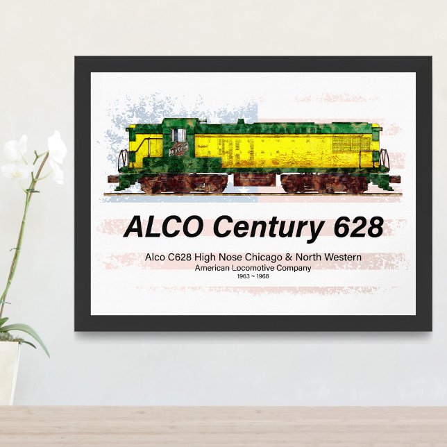 Alco C-628 Diesel Locomotive och American flagga Fototryck (Skapare uppladdad)