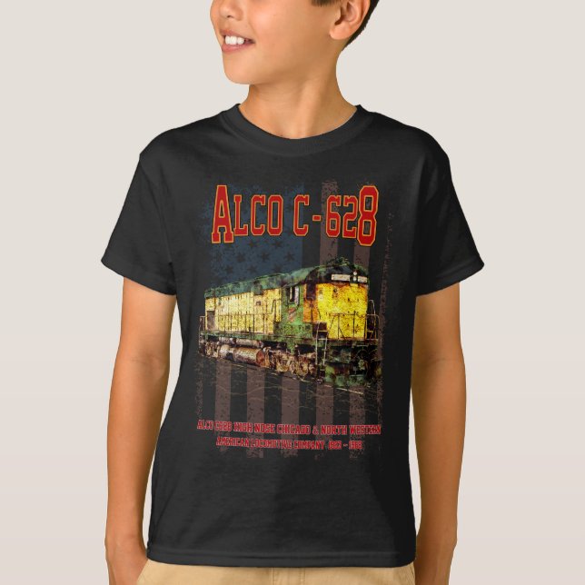 Alco C-628 Diesel Locomotive och American flagga T Shirt (Framsida)