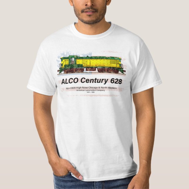 Alco C-628 Diesel Locomotive och American flagga T Shirt (Framsida)