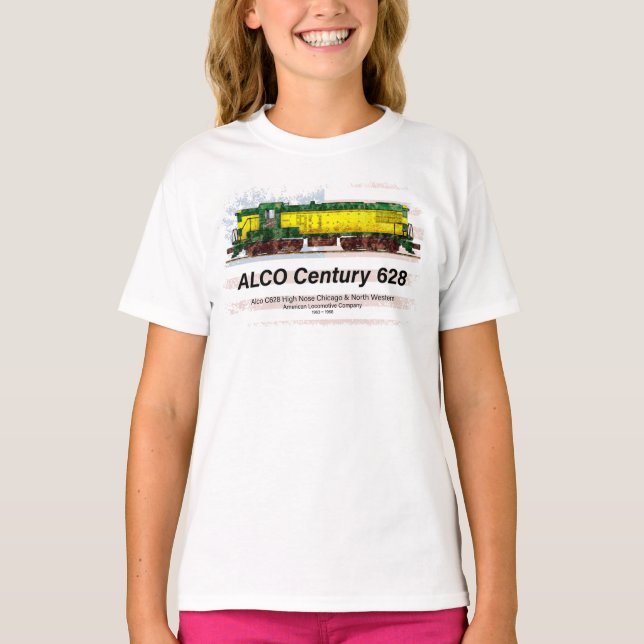 Alco C-628 Diesel Locomotive och American flagga T Shirt (Framsida)