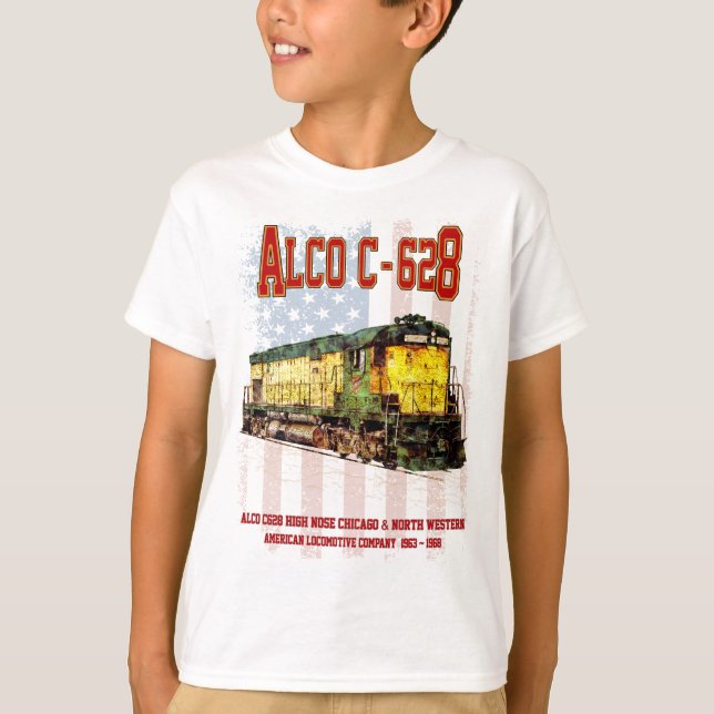 Alco C-628 Diesel Locomotive och American flagga T Shirt (Framsida)