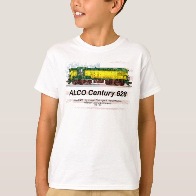 Alco C-628 Diesel Locomotive och American flagga T Shirt (Framsida)