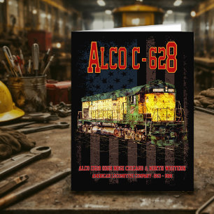 Alco C-628 Diesel Locomotive och American flagga Tack Kort