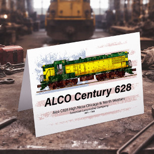 Alco C-628 Diesel Locomotive och American flagga Tack Kort