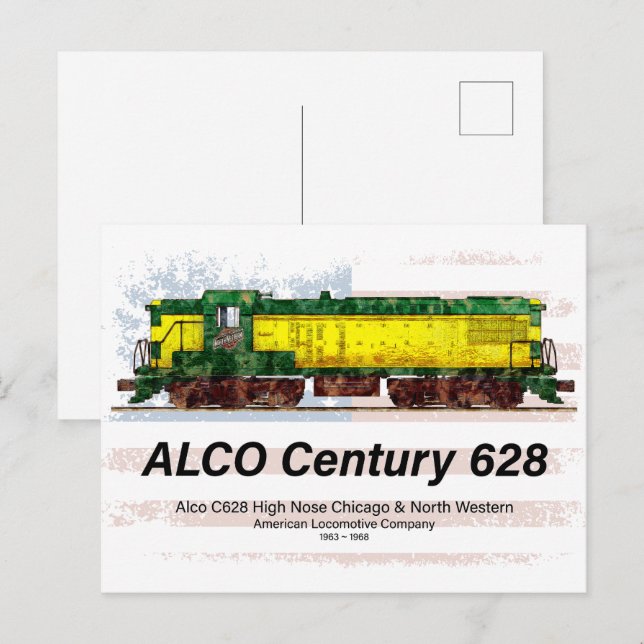 Alco C-628 Diesel Locomotive och American flagga Vykort (Fram/baksida)