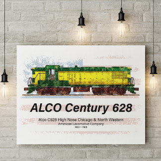Alco C-628 diesel lok och amerikansk flagga Poster