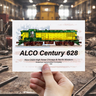 Alco C-628 Diesellok och amerikansk flagga Vykort