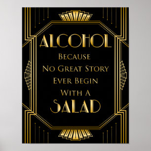 Alcohol Bröllop-tecken   Gatsby Art Deco Poster