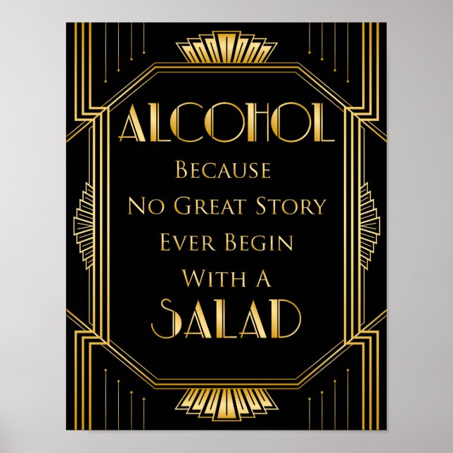 Alcohol Bröllop-tecken | Gatsby Art Deco Poster (Framsidan)