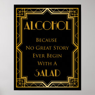 Alcohol Gatsby Bröllop Sign   Gatsby Art Deco Poster