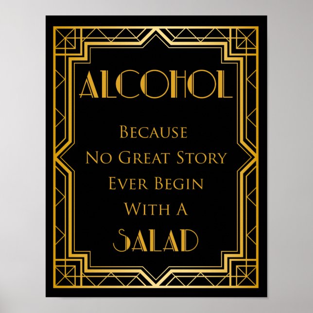 Alcohol Gatsby Bröllop Sign | Gatsby Art Deco Poster (Framsidan)
