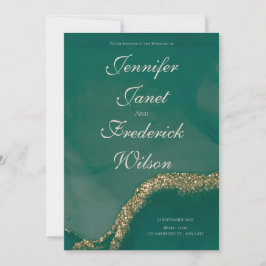 Alcohol Ink Grön Glitter Bröllop Inbjudningar
