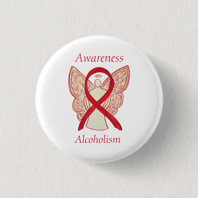 Alcoholism Awareness Red Ribbon Angel Anpassningsb Knapp (Framsida)
