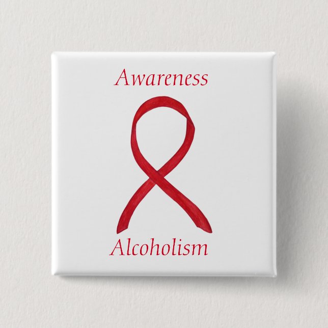 Alcoholism Awareness Red Ribbon Anpassningsbar Sti Knapp (Framsida)