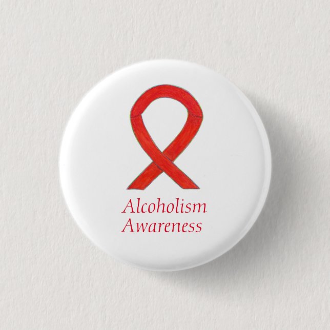 Alcoholism Awareness Red Ribbon Anpassningsbar Sti Knapp (Framsida)
