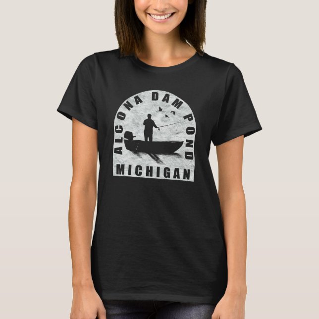 Alcona Dam Pond Fiske Michigan T Shirt (Framsida)