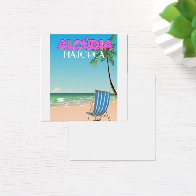 Alcúdia Majorca strand resor affisch Fyrkantigt Visitkort (Skivbord)