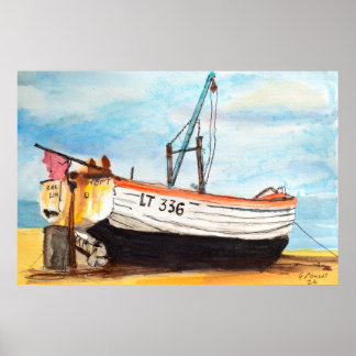 Aldeburgh båt på stranden – Akvarell kust Poster