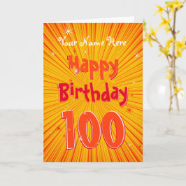 Ålder 100 Roligt OrangeSunburst redigerbar 100:e f Kort