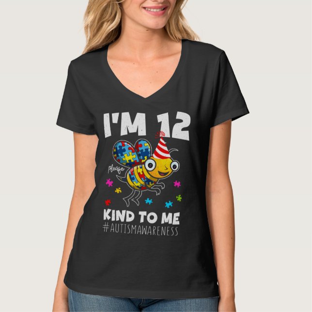 Ålder 12 Bee Born Birth Puzzle Kind Autism Awarene T Shirt (Framsida)
