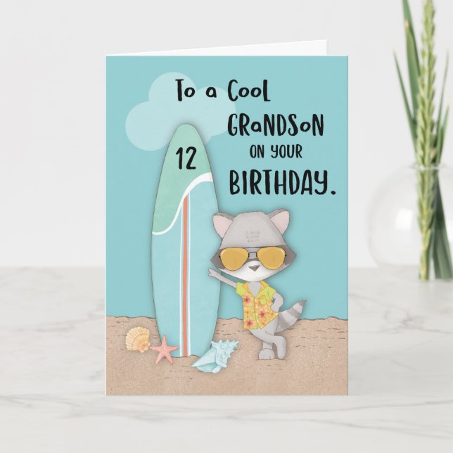 Ålder 12 Morson Birthday Beach Funny Coola Raccoon Kort (Framsida)