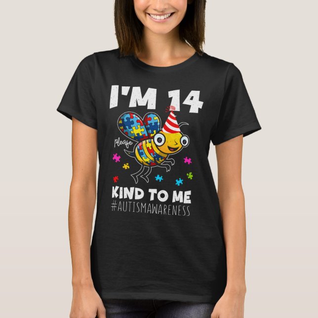 Ålder 14 Bee Born Birth Puzzle Kind Autism Awarene T Shirt (Framsida)