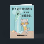 Ålder 14 Grandson Birthday Beach Funny Coola Racco Kort<br><div class="desc">Det är dags att överraska en kär barnson nu när han är på väg att bli 14 år gammal. Använda det här kortet för att uttrycka din roligt hälsning för honom. Rakkonen på framsidan är här för att hjälpa dig med det. Men vänta! Du kan också anpassa detta med namn...</div>