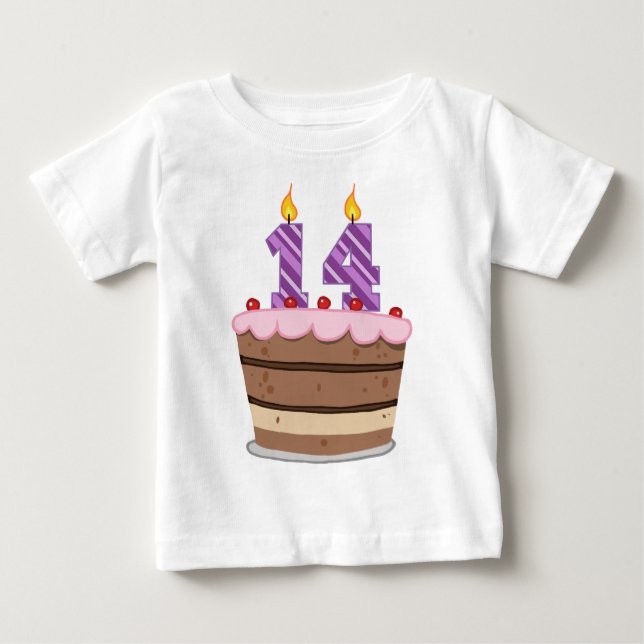 Ålder 14 på födelsedagskaka tee shirt (Framsida)