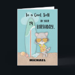 Ålder 14 Son Birthday Beach Funny Coola Raccoon Kort<br><div class="desc">Din son kommer att ha en sommarfödelsedagskalender mycket snart när han blir 14 år gammal. Den här roligten och det söta sommartema-kortet med ett anpassningsalternativ är förmodligen det bästa kortet du kan överraska honom med på hans speciella dag.</div>