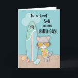 Ålder 14 Son Birthday Beach Funny Coola Raccoon Kort<br><div class="desc">Det är återigen ett år då er son kommer att fira sin födelsedag. I år ger han det här kortet som är perfekt för säsongen och tillfälle. Du kommer att få se en coola på omslaget av det här som verkar bjuda in din son att gå med honom på stranden....</div>
