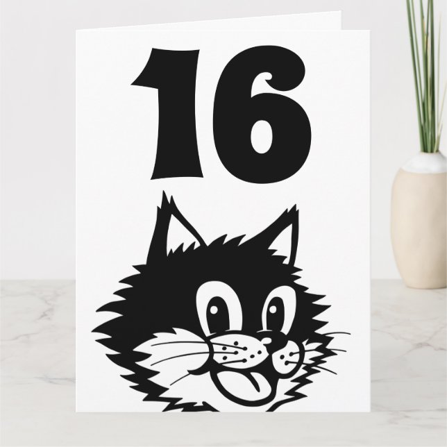ÅLDER 16 BIRTHDAY CAT-KORT TACK KORT (Framsida)