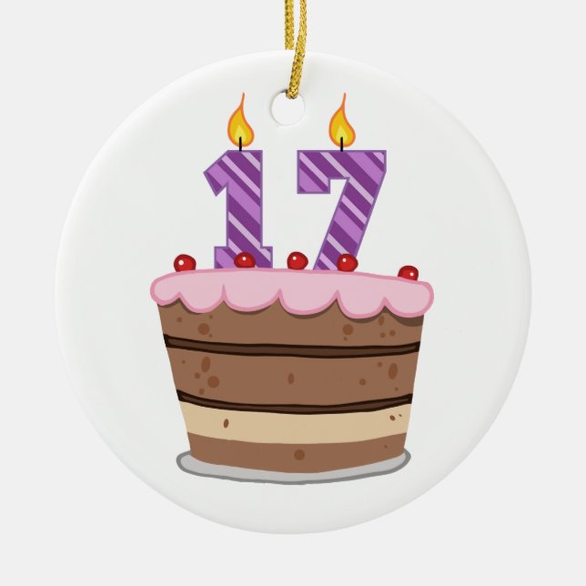 Ålder 17 på födelsedagskaka julgransprydnad keramik (Framsidan)