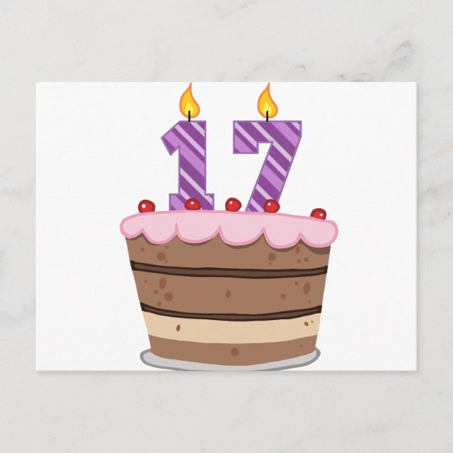 Ålder 17 på födelsedagskaka vykort (Framsida)
