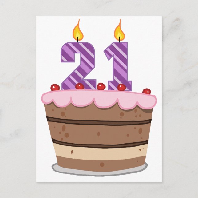 Ålder 21 på födelsedagskaka vykort (Framsida)