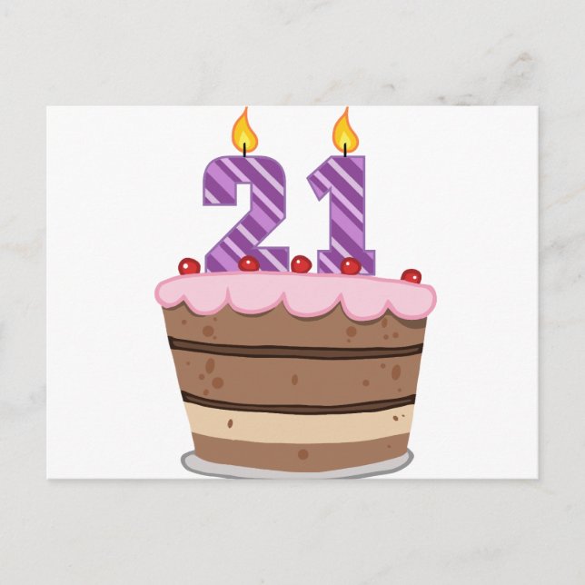 Ålder 21 på födelsedagskaka vykort (Framsida)