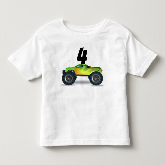 ÅLDER 4 FYRA PÅ GARAGEBIL T-SHIRT (Framsida)