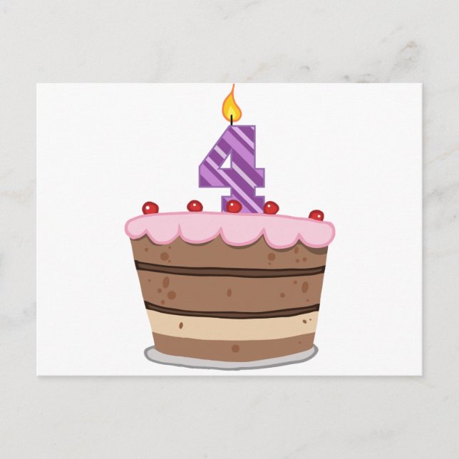 Ålder 4 på födelsedagskaka vykort (Framsida)