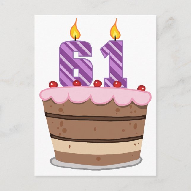 Ålder 61 på födelsedagskaka vykort (Framsida)