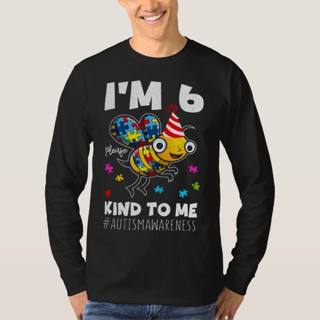 Ålder 6 Bin Born Birth Puzzle Kind Autism Awarenes T Shirt (Framsida)