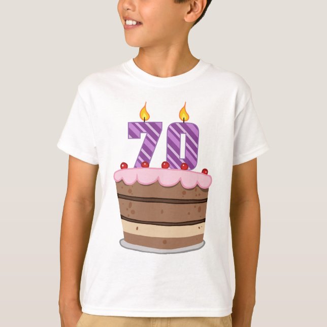 Ålder 70 på födelsedagskaka t-shirt (Framsida)