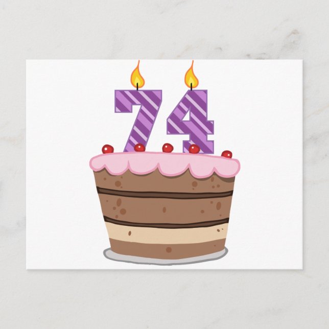 Ålder 74 på födelsedagskaka vykort (Framsida)