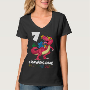 Ålder 7 Dinosaur Born Birth Puzzle Autism Awarenes T Shirt