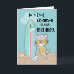 Ålder 7 Grandson Birthday Beach Funny Coola Raccoo Kort<br><div class="desc">När han firar sin kommande 7:e-födelsedag kan du överraska din strandälskande barnson med detta söta och roligt kort som har en söt och coola kapplöpning med ett surfbord bredvid honom. Det här kortet delar ett enkelt men roligt budskap till honom.</div>