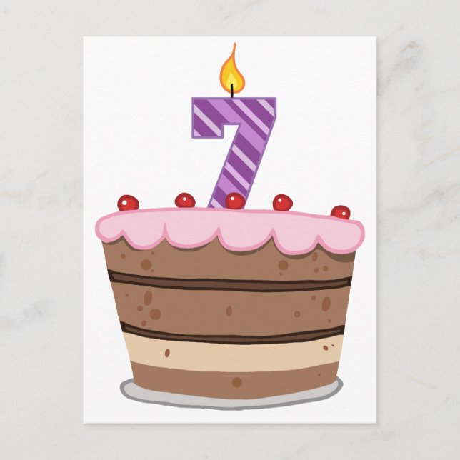 Ålder 7 på födelsedagstårta vykort (Framsida)