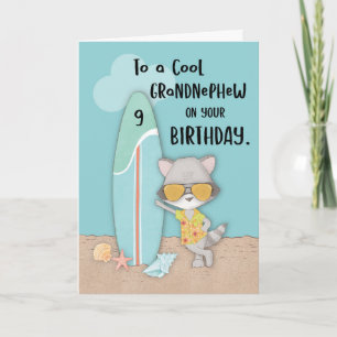 Ålder 9 Farmhew Birthday Beach Funny Raccoon Kort