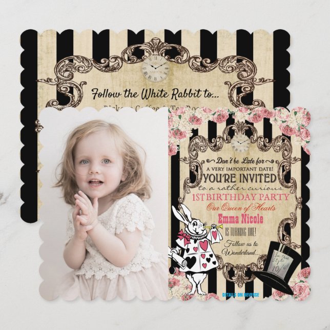 ÅLDER - Alice i underlandets födelsedagsinbjudan Inbjudningar (Fram/baksida)