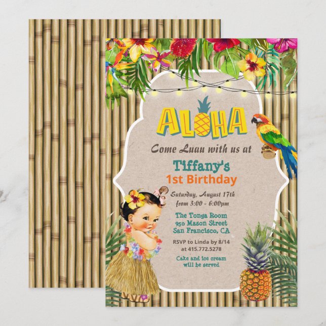 ÅLDER - Aloha Luau Tropical Birthday-inbjudan Inbjudningar (Fram/baksida)
